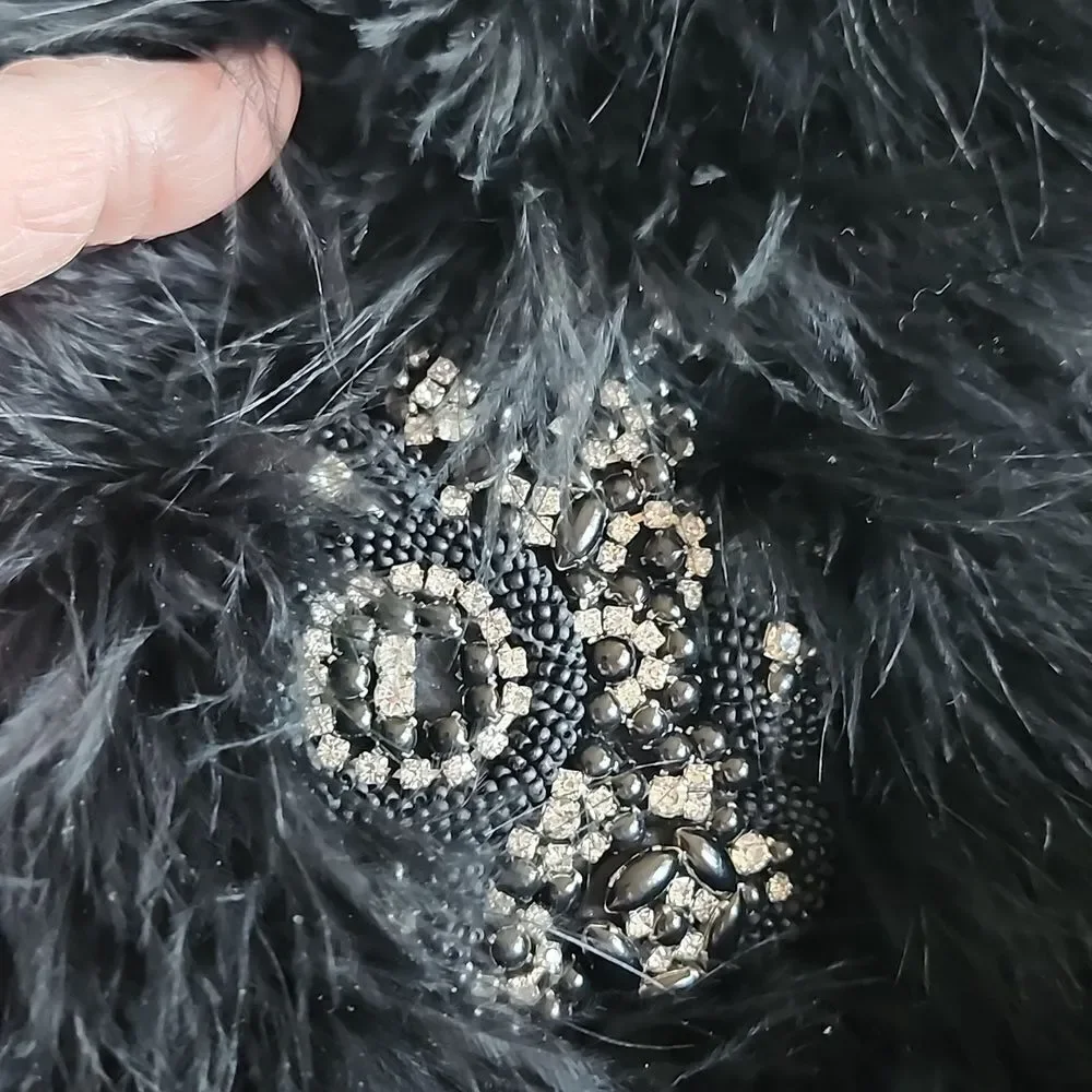 Ambre Babzoe 100%Turkey  Down Jeweled Feathered Mob Wife Witchy Avant Garde Vest